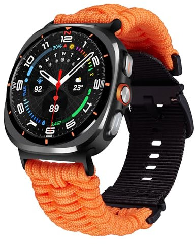 BINLUN Compatible avec Samsung Galaxy Watch Ultra 47mm Bracelets de Montre Paracorde 550 Nylon Tressé Sport Connectée Bracelet de Remplacement pour Homme(Orange)