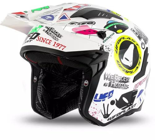 Casco Jet Sheratan Legendary con visiera parasole a scomparsa Trial Street Scooter Moto Bianco (XL: 60 CM)