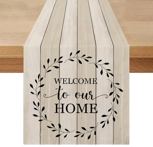 Camino de Mesa Vintage 40 x 140 cm Blanco Camino de Mesa Estilo Bohemio Rústico Marrón Primavera Mantel Decoración para Fiestas, Cenas, Bodas y Uso Diario