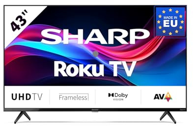 SHARP 43GJ4225E - 43 Zoll Fernseher (108 cm) 4K Ultra HD Roku TV - Gaming & Streaming LED Smart TV ohne Rahmen (HDR10, HDMI 2.1, AV1-Codec, Receiver, WLAN) - Netflix, Prime, Youtube, Disney+, Apple TV