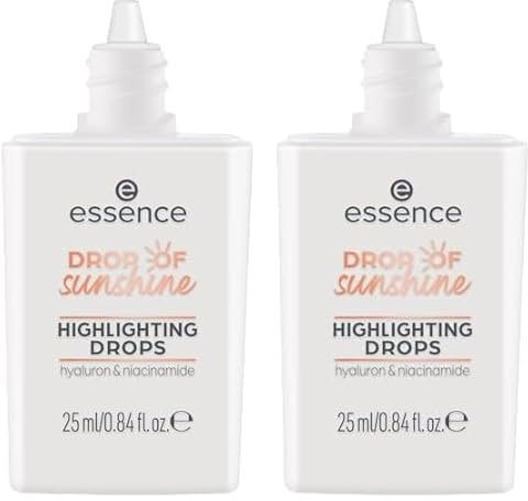essence DROP OF sunshine HIGHLIGHTING DROPS, Highlighter, Nude, feuchtigkeitsspendend, pflegend, natürlich, glänzend, vegan, ölfrei, ohne Parfüm, ohne Alkohol, 2er Pack (25ml)