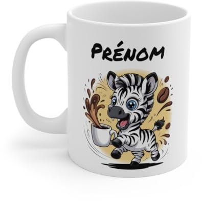 Teecustom Mug Hérisson Personnalisé – Tasse Café Mignonne et Énergique avec Prénom – Cadeau Original (Zèbre)