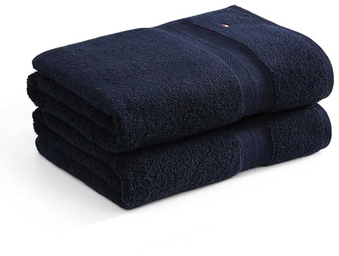 Tommy Hilfiger - Badetuch-Set, saugfähiges Baumwoll-Frottee mit Zero Twist, mittleres Gewicht, Oeko-Tex Zertifiziert (Modern American Dark Blue, 2 Stück)