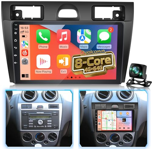 Qualcomm 8-core 4+64GB Autoradio Android per Ford Fiesta 2006-2011, Aggiornamento Radio con CarPlay e Android Auto Wireless, Schermo Touch IPS, DSP Hi-Res, GPS, Telecamera Posteriore