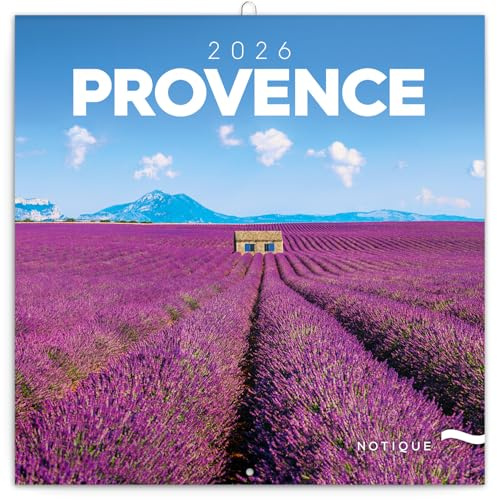 NOTIQUE Wandkalender 2026 Provence Kalender, Broschürenkalender mit Monatskalendarium, Broschurkalender Kalender 30 x 30 cm (30x60 Geöffnet)
