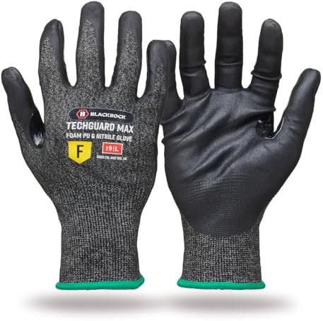 Blackrock TechGuard Max Cut Resistant Safety Gloves | ISO Cut Level F, EN388 4X42D, Sandy Nitrile Palm for Oily Grip, 21 Gauge Liner, Touchscreen Compatible - Size 10/XL