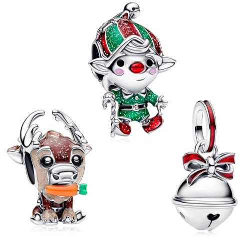 MSPOVOF Tiere Christmas Herz Schneeflocken Charms 5A Cubic Zirconia 925 Sterling Silber Armbänder Anhänger Weihnachten Geburtstage Geschenk für Damen