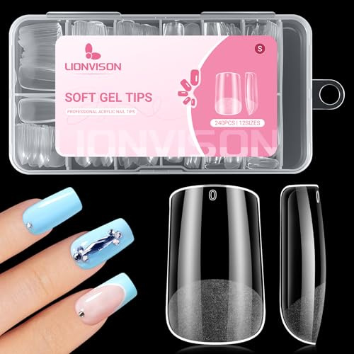 240PCS Short Square Nail Tips: Soft Gel Full Cover Half Matte 12 Sizes | Full Cover Square Nail Tips with Soft Gel Flexibility - Suitable for Professional Manicures and DIY Nail Extensions