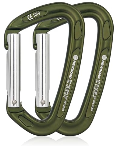 NewDoar Aluminium-Expressschlingen D-Straight 2er-Pack 24KN Leichtgewicht-Karabiner mit Keylock-Schnellverschluss für alpines Klettern, professionelle Sport- und Trad-Ausrüstung(Armeegrün–2)
