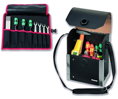 PARAT TOP LINE PARALOCK | Leder Werkzeugtasche leer | 17 Fächer | Inkl. BASIC Roll-Up Case 8 | Mit PARALOCK-System | Hochwertige Werkzeug Tasche für Profis & Heimwerker | Robuste Toolbox