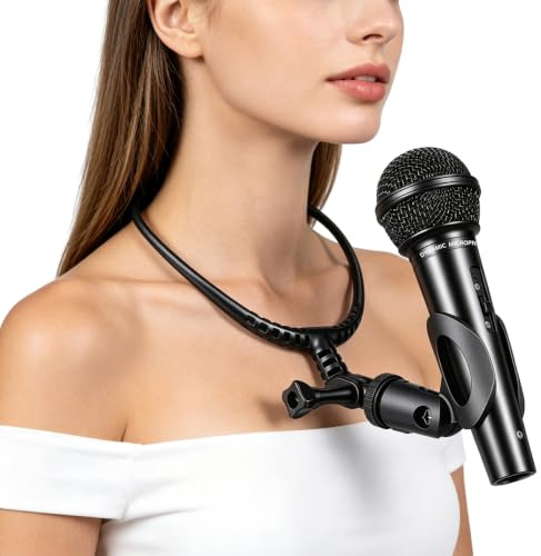 Toddmomy Neck Hanging Mic Holder Adjustable Neck Microphone Stand for Singing Hosting and Guitar Playing Hands Free Mic Rack for Outdoor Live Streaming Lightweight Microphone Accessories