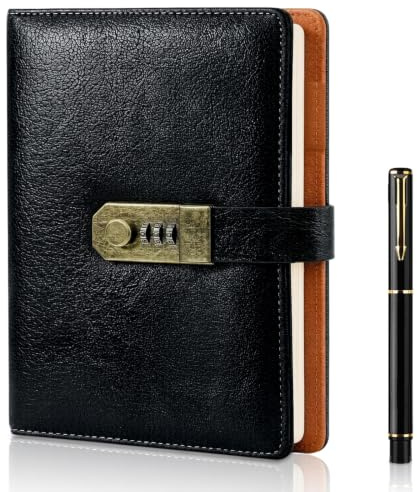 AMFUN Tagebuch mit Schloss, A5 Vintage Lock Journal, Leder Journal mit Stift & Geschenkbox, 200 Seiten, Mädchen, Männer, Studenten, 8.6 x 5.8 in
