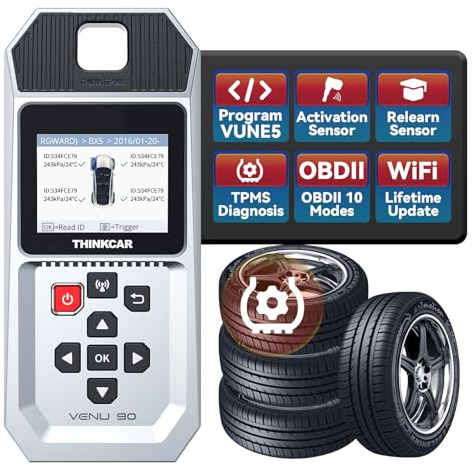 THINKTPMS VENU90 TPMS OBD2 Scanner Diagnostic Tool, Activate/Read/Learn TPMS Sersor, Programming THINKCAR/MUCAR Sensors(315/ 433MHz) Only,No App Needed, Lifetime Wi-Fi Upgrades