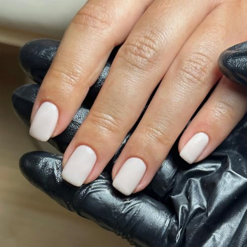 Press on Nails Weiß, Einfarbig Milchigweiß Nägel zum Aufkleben, 24 Stück Kurz Glänzend Künstliche Fingernägel zum Aufkleben, Full Cover Fake Nail Frauen, Glossy Acryl Nägel, Stick On Nail Art Maniküre
