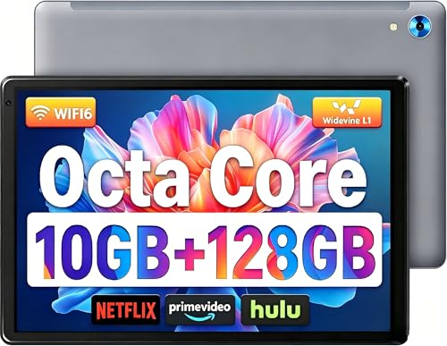 Ainmel Android Tablets, 10.36 Zoll Tablet, 10GB RAM 128GB ROM(1TB TF Expand), Octa Core, 1280 * 800 HD, 5G WiFi 6, BT 5.3, 5000mAh, Widevine L1, Dual Kamera Face ID Tablets Tab Pad (Grau)