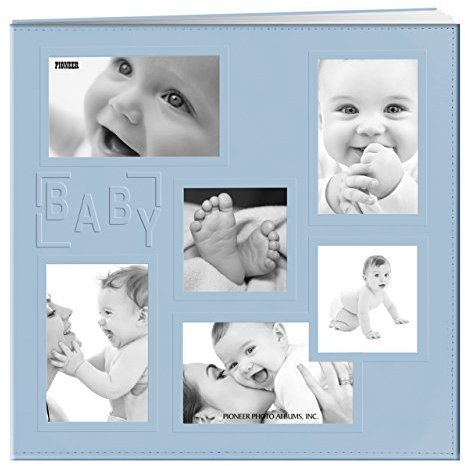Pioneer Foto Alben Collage Rahmen genäht geprägt Cover Buchschraubenalbum Album 30,5 x 30,5 cm – Blau/Baby,