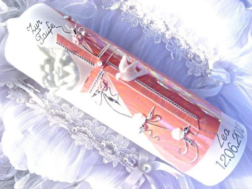 Taufkerze Kommunionkerze Junge Mädchen 250/70 mm VT-07 inkl. Zubehör für selbstbeschriften