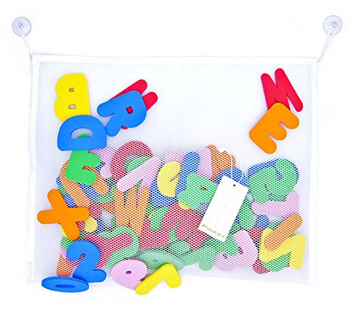 Paizizi Bade Buchstaben Zahlen Schaum 36-teiliges Alphabet Badespielzeug mit Netz Organisator (45x35cm)