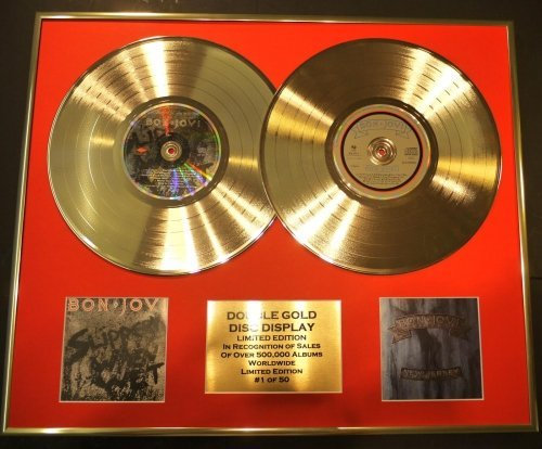 EC Bon Jovi/Zweifache Goldene Schallplatte Display/Limitierte Edition/COA/Slippery When Wet & New Jersey