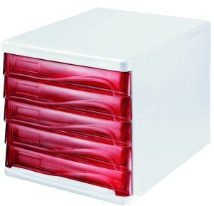 Helit Schubladenbox 5 Schübe rot transluzent/lichtgrau