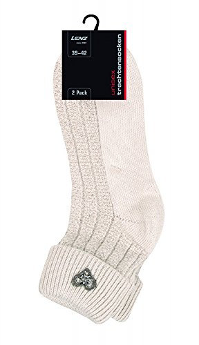 Lenz Rustic Innsbruck 2er Pack Trachtensocken I Damen I Herren I mit Brosche I Baumwolle (Natur, 39-42)