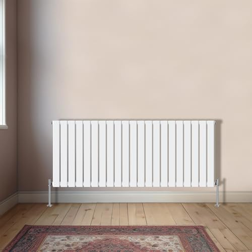 NRG Horizontal 600x1428mm Single Flat Panel Designer Radiator, White | Mild Steel Central Heating Compatible, Modern Radiator, Double Panel, Horizontal Radiator, for Kitchen, Bathroom, Bedroom