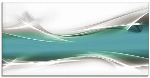 ARTland Wanddeko Glasbilder Wandbild Glas Bild einteilig 60x30 cm Querformat Abstrakte Kunst Rauch Welle Kreativ Design Außergewöhnlich Petrol T9FA
