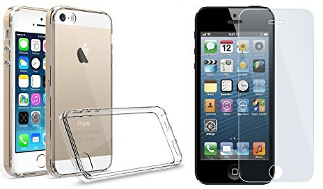 NOVAGO Compatible avec iPhone 5, 5S, SE 2 en 1-1 Coque Transparente Anti Choc+ 1 Film en Verre trempé 9H Ultra résistant