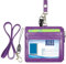 Wisdompro Porta Badge Pelle, Porta Badge da Collo con Cerniera con 50 cm Portachiavi Collo, 1 Finestra Trasparente, 4 Slot per Schede, Gancio Girevole Portachiavi, Viola (Orizzontale)