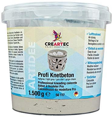 CREARTEC Knetbeton lufttrocknend 1500g - Beton zum Modellieren & Basteln - für Schalen, Figuren & Deko - wetterfest, formbar, einfärbbar - ideal für kreative Betonoptik-Projekte - Made in Germany