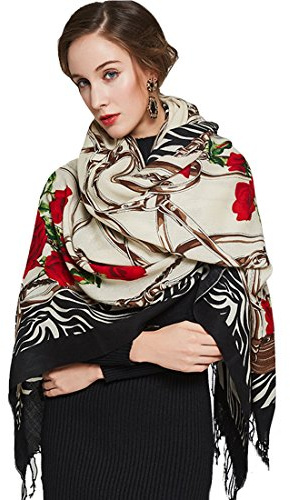 DANA XU Luxury 100% Pure Wool Oversized Extra Large Warm Floral Cashmere Pashmina Scarf Shawl And Wrap For Women Blanket Cape, A 11 Multicolor, 96 * 42 INCHES