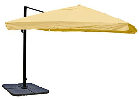 Mendler Ampelschirm HWC-A96, Gastronomie, 3x3m (Ø4,24m) Polyester Alu/Stahl 23kg Flap mit Ständer drehbar - creme
