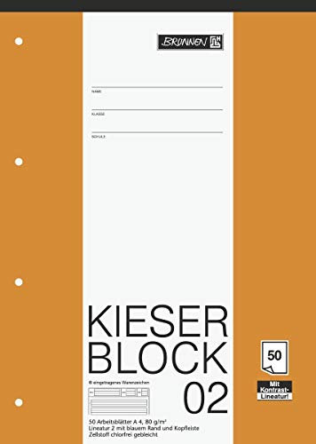 Brunnen 1042942 KIESER-Block Lineatur 2 (A4, 50 Blatt, Gelocht, 80g/m², Klasse 2) - 3er Pack