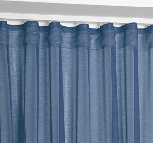 BEAUTEX Vorhang mit U-Band 140x250 cm (Farbe Wählbar) transparente Kräuselband Gardine, Dolly (Marine)