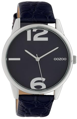 Oozoo Damenuhr mit Kroko Look Lederband 40 MM Silberfarben/Dunkelblau C10377