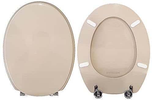 Copriwater Ideal Standard Ellisse Compatibile, Tavoletta Wc In Legno Rivestito In Poliestere Con Cerniere Regolabili,Asse Wc Colore Champagne MADE IN ITALY
