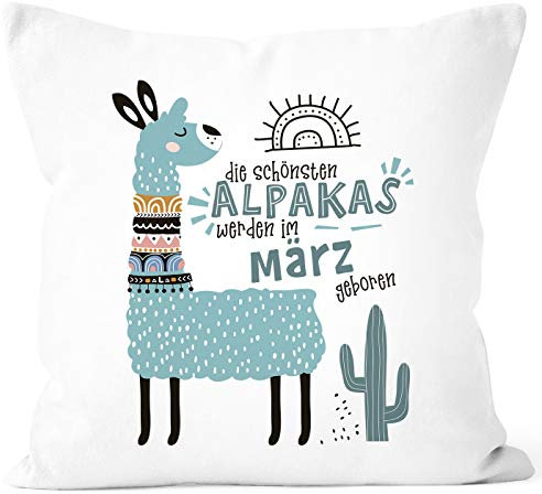 SpecialMe®Die Schönsten Alpakas Werden im Januar-Dezember geboren anpassbares Motiv Geburtsmonat individuelle Geburtags-Geschenke Dekokissen März weiß Unisize