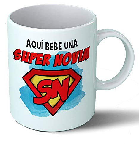 Planetacase - Taza Super Novia Personalizada - Regalo Original para Novias - Taza Desayuno Café 330 mL - Apta Microondas y Lavavajillas - Cerámica, Taza Novia
