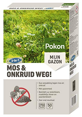 Pokon Moos und Unkraut Weg! - Bekämpft Moos und Unkraut im Rasen - Inklusive Rasendünger - Für 50 m2