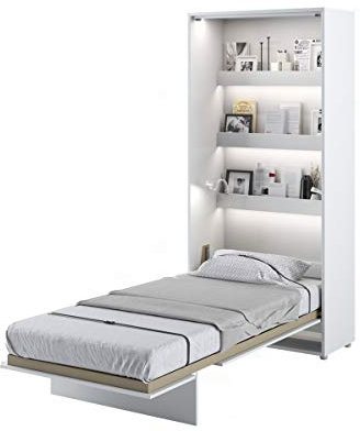 Schrankbett Bed Concept, Wandklappbett mit Lattenrost, V-Bett, Wandbett Bettschrank Schrank mit integriertem Klappbett Funktionsbett (BC-03, 90 x 200 cm, Weiß/Weiß, Vertical)