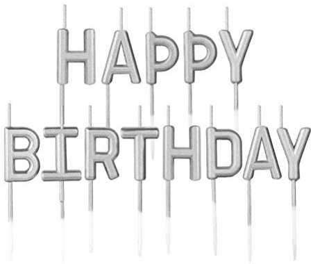 Alles Gute zum Geburtstag Kerzen Set,Metallic Happy Birthday Buchstaben Kerzen Kuchen Cupcake Topper Geburtstagskerzen für Hochzeit Geburtstagsfeier Kuchen Dekorationen Lieferungen Silber