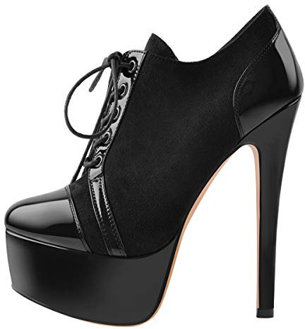 Only maker Damen Plateau Pumps Stiletto High Heels Schnürpumps Lack Velours Schwarz 40 EU