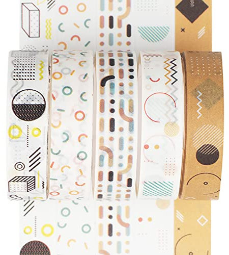 YUBX 5 Rollen Washi Tape Set Kreative Basic Dünn Dekorative Bänder für Kunst, DIY Handwerk, Bullet Journals, Planer, Scrapbooking, Verpackung (POP)