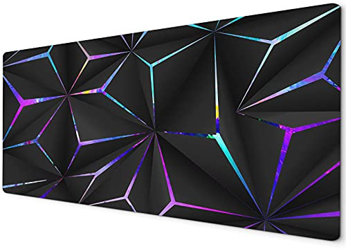 Large XXL Gaming Mouse Mat - 60 x 30cm, Geometric Black Neon Purple Blue