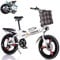 20-inch folding bike,adult teenager folding bikes 6-variable speed Before after Double shock absorption with lights and basket/Shipment from German warehouse/Color: red/black/white/beige (White, 20in)