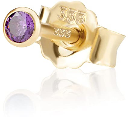 NKlaus Einzel 2,0mm 333 Gelb Gold 8 Karat Ohrstecker Kristall Zirkonia Amethyst Butterfly Verschluss Damen Mädchen 3329