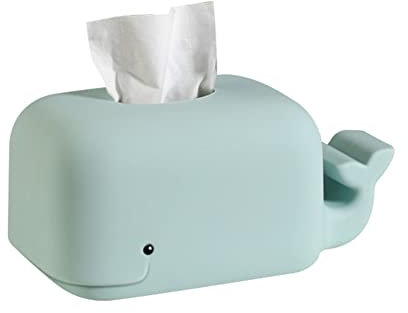 Cartoon Tissue Box Holder, Cute Whale Tissues Box Cover Funny Toilet Paper Dispenser Organizer Napkin Tray for Bathroom Vanity Countertops, Bedroom Dressers, Night Stands, Desks and Tables, White