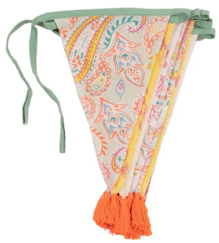 Talking Tables Boho Fabric Bunting with Tassels Yellow & Orange - 3m | Triangle Flag Pennant Garland, 100% Cotton, Paisley Summer Hanging Party Decorations, Festival, Indoor Home Décor,