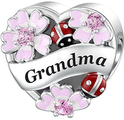 LANBEIDE Familien-Charms, 925er Sterlingsilber, Großmutter-Charms, Marienkäfer, Käfer, Blumenperlen, passend für Pandora-Armbänder, Halsketten, Geschenke für Frauen