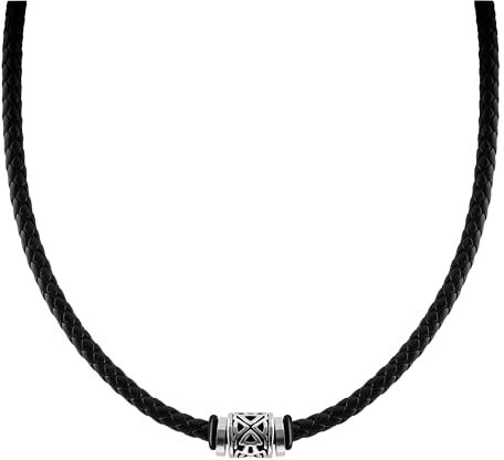 SHIEAGLELD Halskette Herren Leder, Herren Kette mit Edelstahl Halsband Anhänger, Geflochten Lederkette, Halsschmuck für Herrens Junge Teenager, Kommt in Schmuck Geschenk box